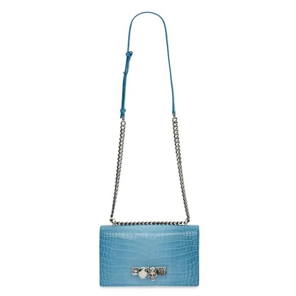 Alexander McQueen MEDIUM Croc-Embossed Leather Satchel Siel - Picture 11 of 14